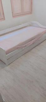 Hout (witgeverfd) kwaliteits bed-  éénpersoons met lade, Ophalen, Wit, 190 cm of minder, Zo goed als nieuw