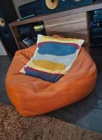 Pouf orange en cuir, avec tirette, billes en polystyrène, Ophalen, Zo goed als nieuw, Oranje, Zitzak