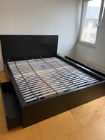 IKEA Malm bedframe met lattenbodems en nachtkastjes, 160 cm, Deux personnes, Noir, Bois