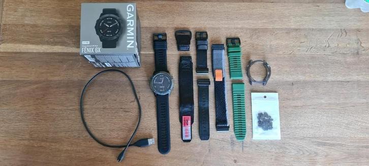 Garmin Fenix 6X Sapphire - GPS multisport watch complete set, Handtassen en Accessoires, Sporthorloges, Nieuw, Android, Zwart