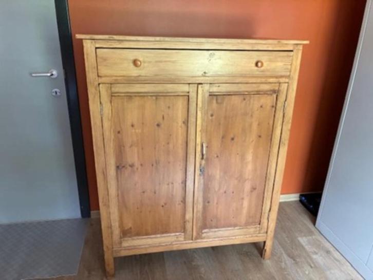 Oude Grenen kast met 2 schabben en bovenlade, Antiek en Kunst, Antiek | Meubels | Kasten, Ophalen