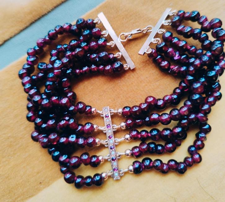 Antieke gouden granaten armband met gouden slot,zaad parels, Bijoux, Sacs & Beauté, Bijoux anciens, Bracelet, Or, Avec pierre précieuse