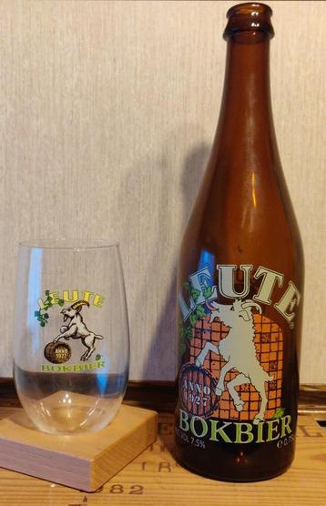 Collector's Bierglas met oude Bierfles 75cl, Enlèvement, Utilisé, Autres types, Autres marques