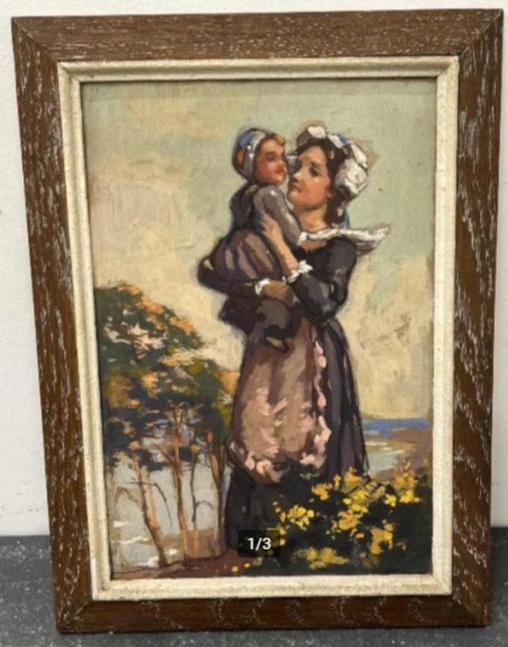 huile sur panneau maternite signe charles bisschops, Antiquités & Art, Art | Peinture | Classique, Enlèvement ou Envoi