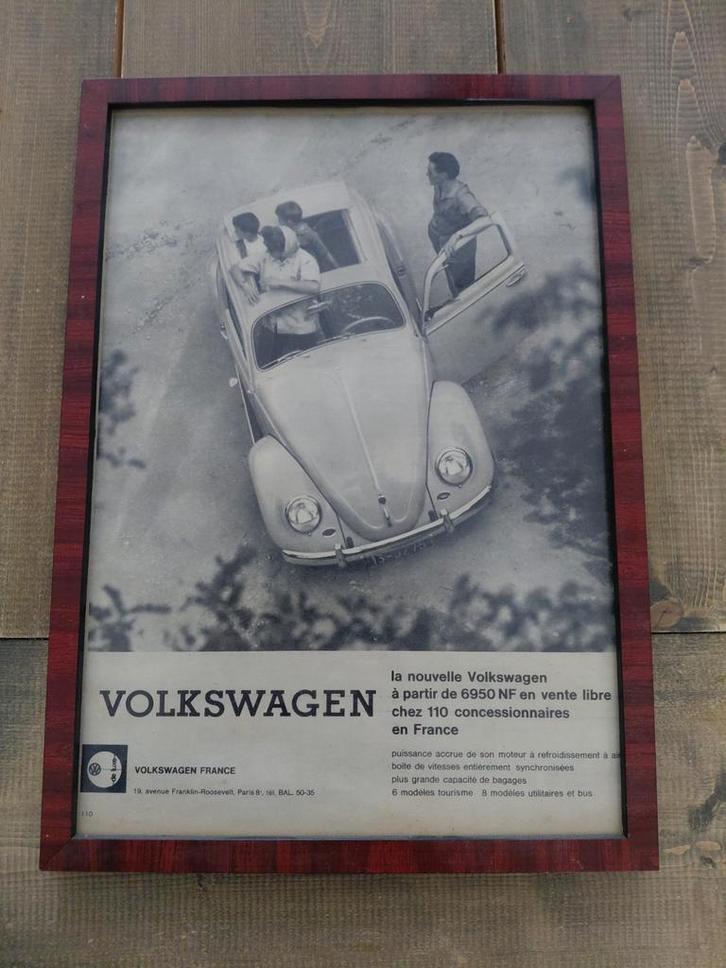 Kader met oude reclame VW kever, Verzamelen, Merken en Reclamevoorwerpen, Ophalen of Verzenden
