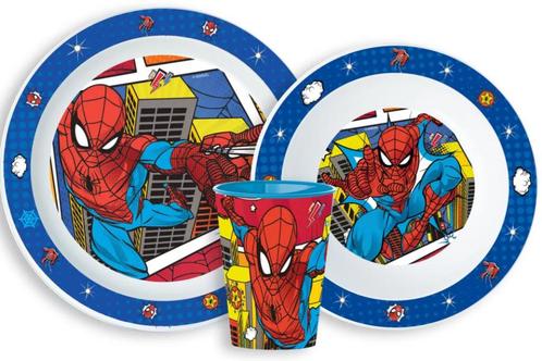 Spiderman Kinderservies met Beker - Magnetron, Kinderen en Baby's, Overige Kinderen en Baby's, Nieuw, Ophalen of Verzenden