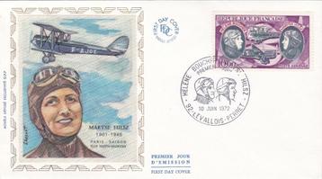 1e dag postzegel +omslag 1972- Maryse Hilsz -vliegtuigpilote