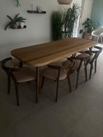 Eiken eettafel met 5 stoelen en 2 bankjes, Huis en Inrichting, Ophalen