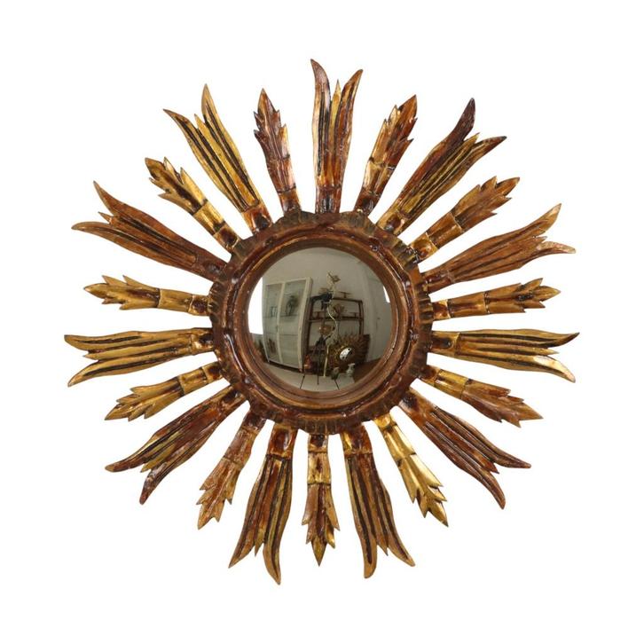 Vintage Houten Zonnespiegel Sunburst Goud Fifties 52cm, Maison & Meubles, Accessoires pour la Maison | Miroirs, Utilisé, 50 à 75 cm