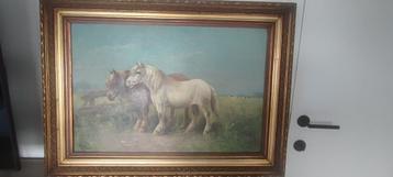 Paul  Schouten Belgische school (XIX) - 2 boeren paarden beschikbaar voor biedingen