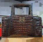 Magnifique sac à main vintage en cuir de crocodile, Enlèvement ou Envoi, Utilisé, Brun, Sac à main