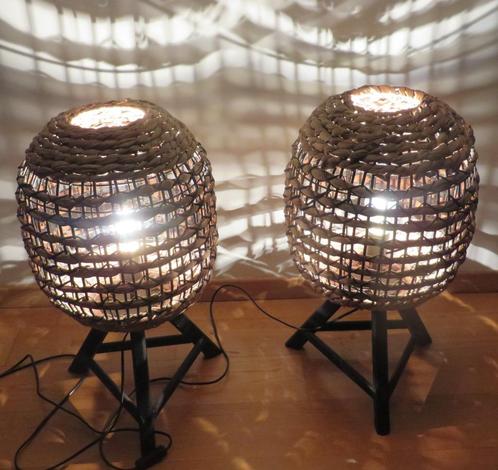 Design sfeerlampen met rotan kap--, Huis en Inrichting, Lampen | Vloerlampen, Zo goed als nieuw, Minder dan 100 cm, Hout, Overige materialen