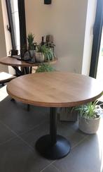 Massief houten ronde tafel met zwart gietijzer onderstel, 75 cm ou plus, Enlèvement ou Envoi, Rond, 50 à 100 cm