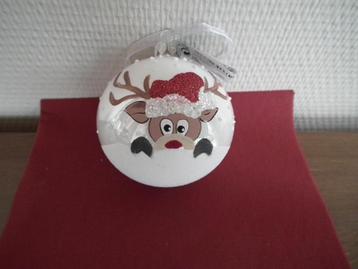 Glazen kerstbal, 8 cm (Decoris) Rendier „Santa Claus” beschikbaar voor biedingen