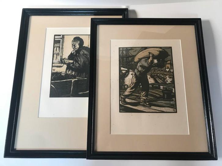 Twee originele houtdrukken Edward Pellens, Antiek en Kunst, Kunst | Etsen en Gravures, Ophalen of Verzenden