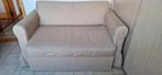 Slaapbank sofa zetelbed, beige met wit biesje., Huis en Inrichting, Ophalen, Zo goed als nieuw