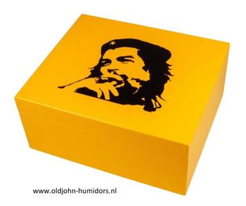 H43 HUMIDOR "CHE GUEVARA" GEEL MAT VOOR CA 50 SIGAREN - MOOI beschikbaar voor biedingen