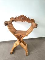 Houten Dagobertstoel met leeuwenkoppen, Antiek en Kunst, Ophalen