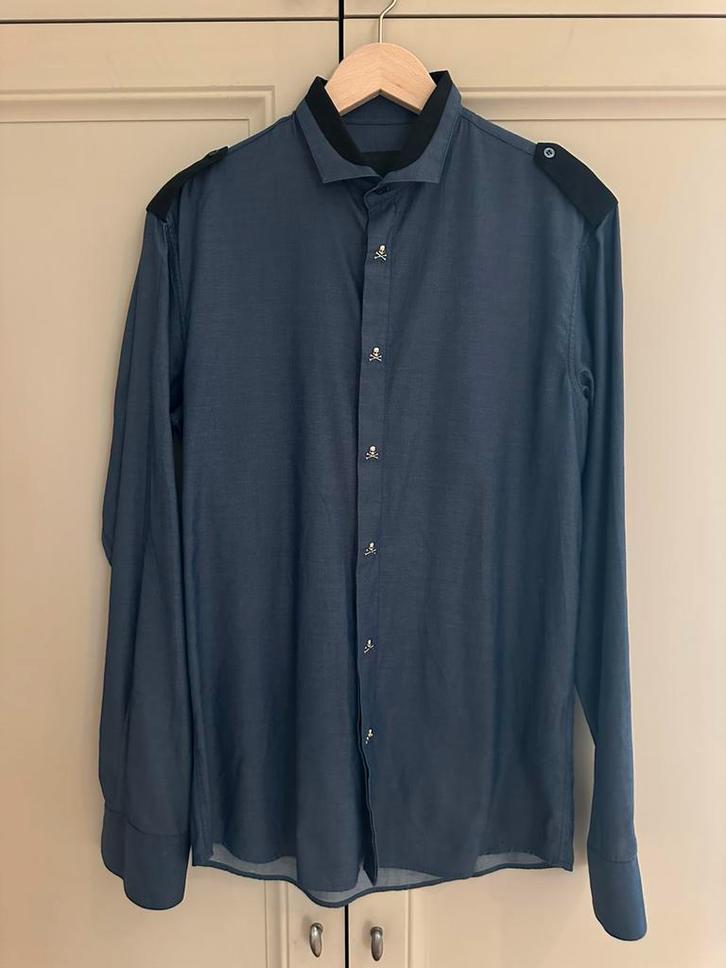 Philipp Plein overhemd – blauw/grijs.Platinum Cut, nieuw, Kleding | Heren, Overhemden, Nieuw, Blauw, Ophalen of Verzenden