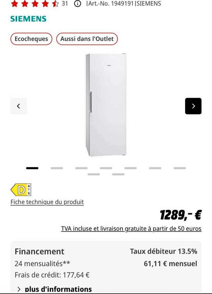 Siemens vriezer waarde 1289€ klasse A++, Elektronische apparatuur, Koelkasten en IJskasten, Ophalen