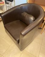Fauteuil, donkerbruin leer., Ophalen, Gebruikt, Leer