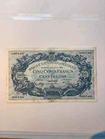 Belgisch biljet 500 frank/100 belga (zeer mooie staat) beschikbaar voor biedingen