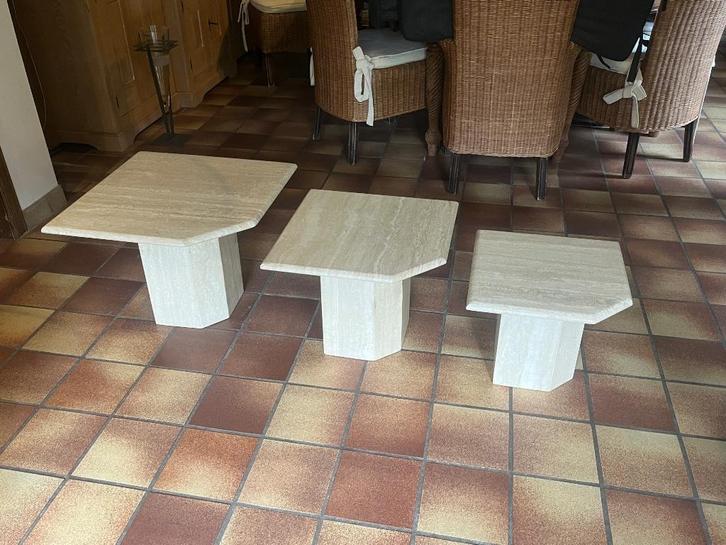 Set van 3 vintage marmer salontafels, Italië 1980 Travertijn, Huis en Inrichting, Tafels | Salontafels, Zo goed als nieuw, Overige materialen
