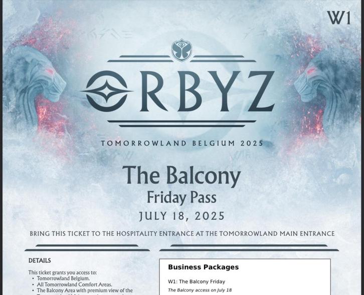 Vends 1 place VIP Tomorrowland Balcony 18/7/2025, Tickets en Kaartjes, Evenementen en Festivals, Eén persoon