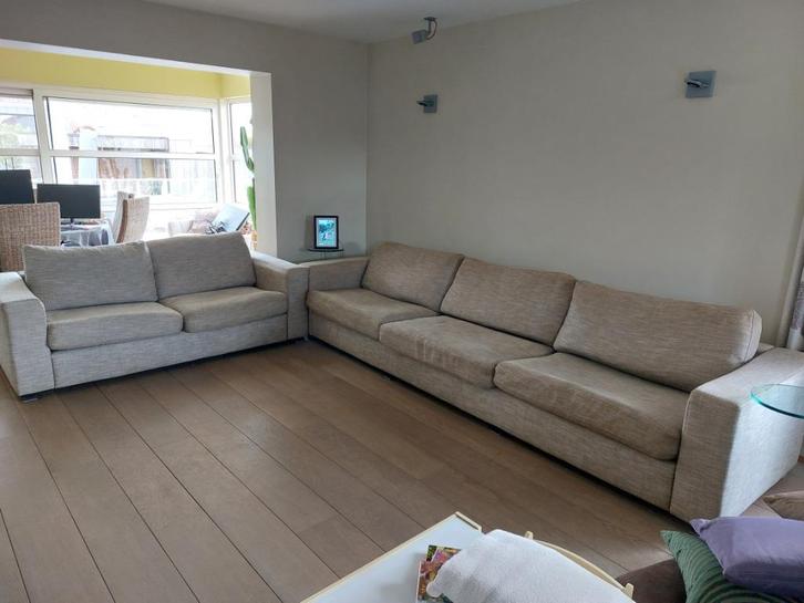 2 Sofa's, Huis en Inrichting, Zetels | Zetels, Gebruikt, Rechte bank, Vierpersoons of meer, 300 cm of meer, 75 tot 100 cm, Stof