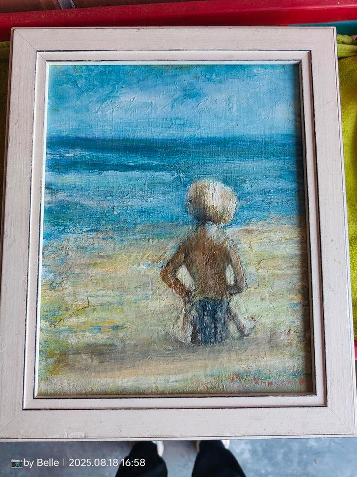 Zeer mooi zeezichtje met kindje van Michel Verghote, Antiek en Kunst, Kunst | Schilderijen | Klassiek, Ophalen