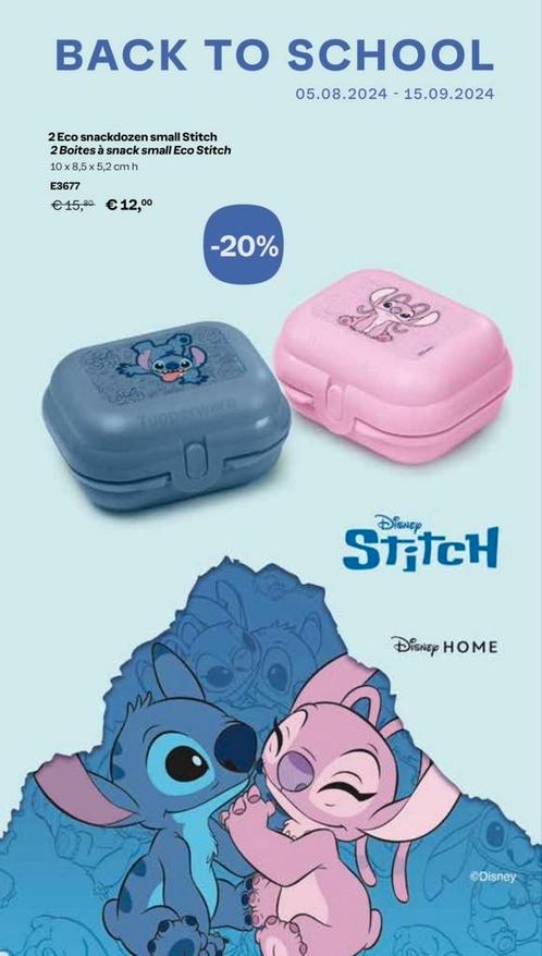 Stitch snackdoosjes (2) Tupperware. Blauw=stitch Roze= angel, Maison & Meubles, Cuisine | Ustensiles de cuisine, Enlèvement ou Envoi