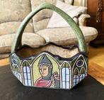 Vintage keramisch decoratieve mand met handgreep, Antiek en Kunst, Ophalen