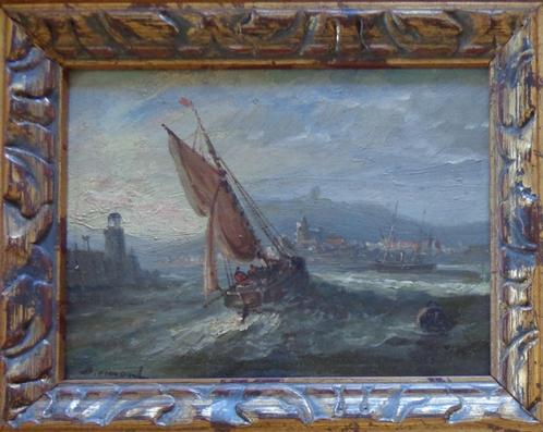 HOLLANDSE SCHOOL / ZEILSCHIP OP ZEE / OLIEVERF / 31x35cm KAD, Antiek en Kunst, Kunst | Schilderijen | Klassiek, Ophalen of Verzenden