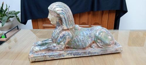 Exceptionnel sphinx en grès de Bouffioulx signé Edgard Aubry, Antiek en Kunst, Antiek | Keramiek en Aardewerk, Ophalen of Verzenden