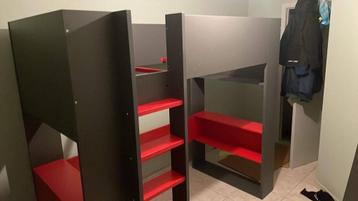 Hoogslaper met bureau antraciet en rood (gamer bed/bureau), Enlèvement, Utilisé, Rouge