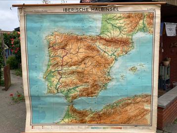 Schoolkaart jaren 60, Spanje en Portugal, Antiek en Kunst, Antiek | Schoolplaten, Ophalen, Aardrijkskunde