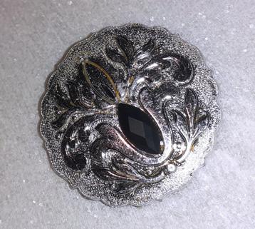 broche of sjaalclip vintage barok zilver met zwarte steen '8