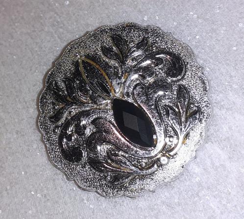 broche of sjaalclip vintage barok zilver met zwarte steen '8, Bijoux, Sacs & Beauté, Broches, Neuf, Autres matériaux, Argent, 4 à 7 cm