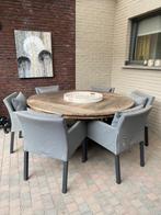 Ronde houten tuintafel + 6 tuinstoelen Bristol, Ophalen, Zo goed als nieuw, Rond, Hout
