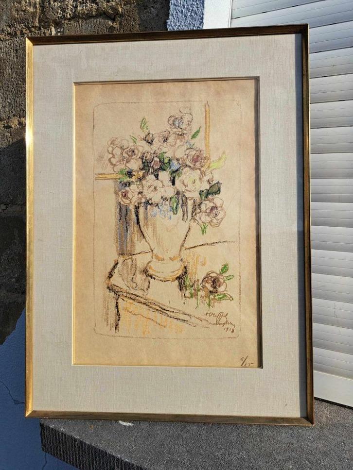 eau forte fleur signe, Antiek en Kunst, Kunst | Etsen en Gravures, Ophalen of Verzenden