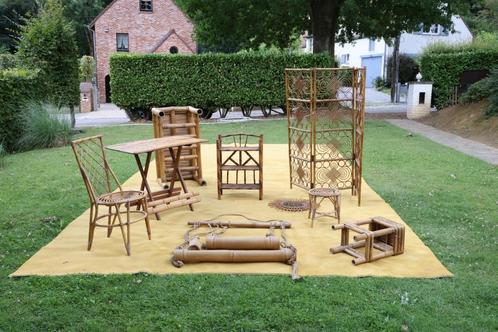 1970 DESIGN Rattan tafel spiegel decoratie Bamboo vintage 60, Antiek en Kunst, Antiek | Meubels | Stoelen en Sofa's, Ophalen