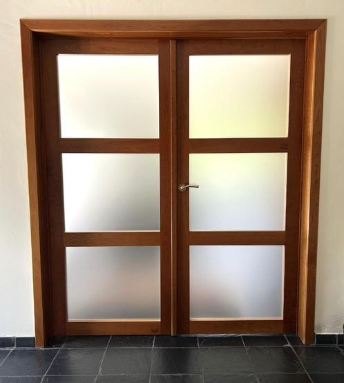 Massief kerselaar dubbele binnendeur, Doe-het-zelf en Bouw, Deuren en Vliegenramen, Gebruikt, Binnendeur, 200 tot 215 cm, 120 cm of meer