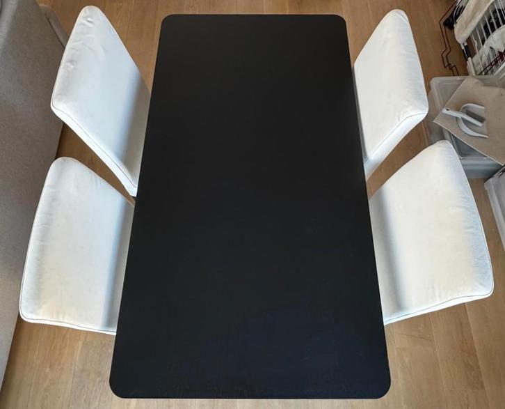 Zwarte eettafel + 4 stoelen — zeer goede staat, Huis en Inrichting, Tafels | Eettafels, Gebruikt, Rechthoekig, Ophalen