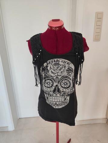 débardeur gothique métal, tête de mort, Strass. Affliction S beschikbaar voor biedingen