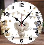 Horloge murale ronde en bois Elephant Children's Clock, Enlèvement ou Envoi, Neuf, Horloge murale
