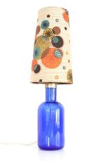 Blue Glass Lamp with Original Floral Shade Vintage 1960, Enlèvement