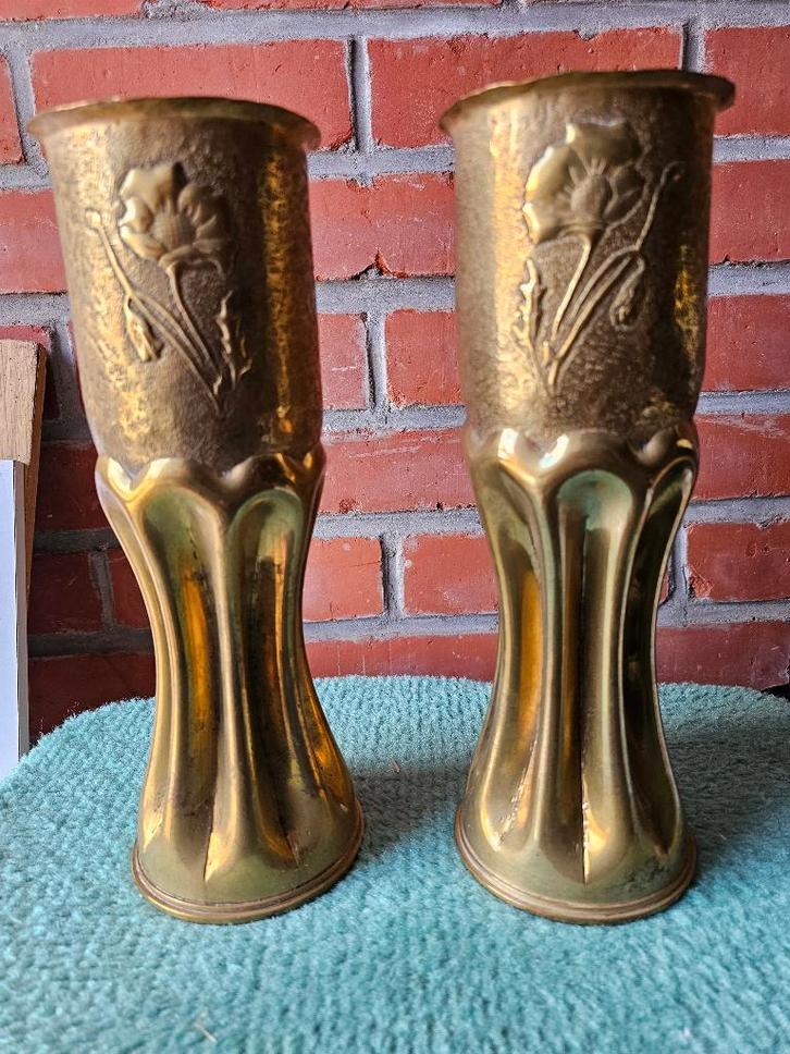 2 versierde obussen van wereldoorlog 1 WO I, Verzamelen, Militaria | Algemeen, Overige soorten, Hulzen of Bodemvondsten, Ophalen