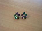 Groen paarse multichrome bloem oorbellen goudkleurig centrum, Handtassen en Accessoires, Oorbellen, Ophalen of Verzenden, Groen