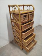 Groot vintage rotan/rieten opbergmeubel met 6 schuiven/lades, Overige materialen, Minder dan 50 cm, Gebruikt, 100 tot 150 cm