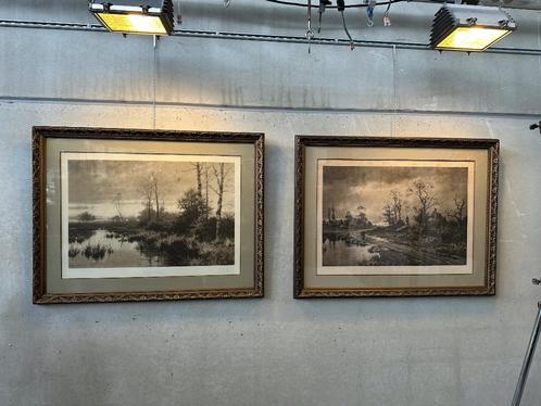 2x grote kaders met glas - Ernest Stanton, Antiek en Kunst, Curiosa en Brocante, Ophalen